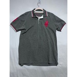 Franky Max Men Polo Shirt Large Gray Red Big Logo Embroidered Number 9 Short Slv